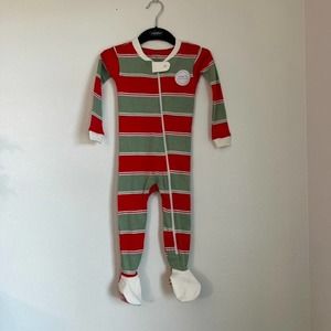 Burt’s Bees Baby 12 Months Red & Green Striped Organic Cotton Footie Pajamas